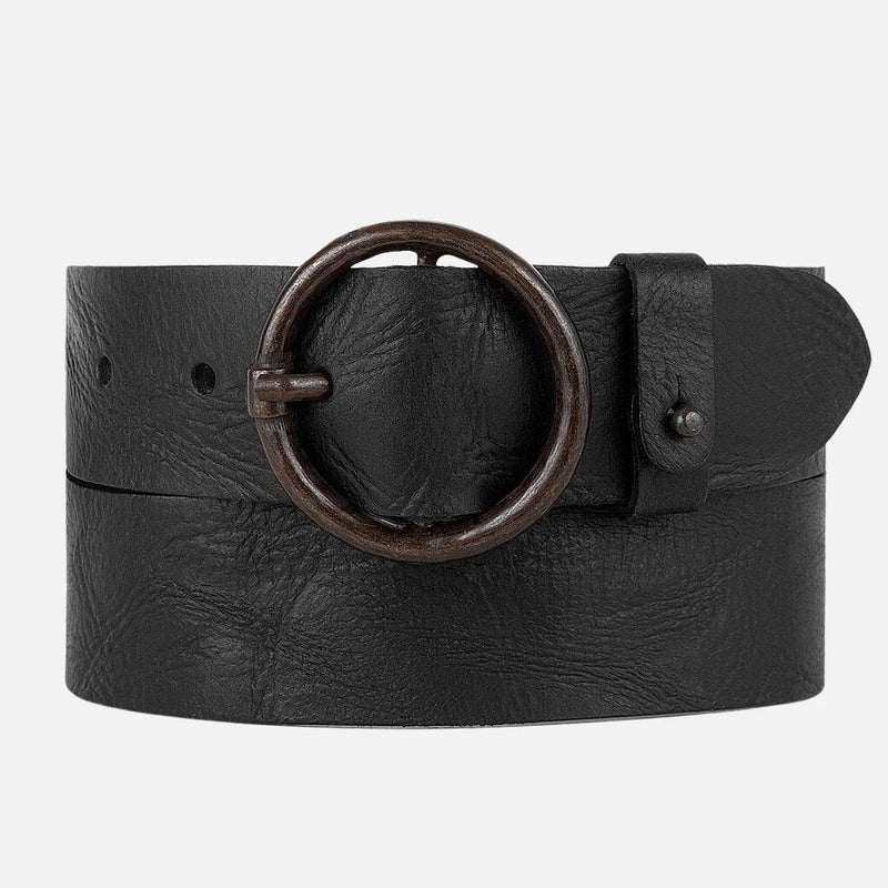 Amsterdam Heritage Pip | Black Vintage Round Buckle Leather Belt Black