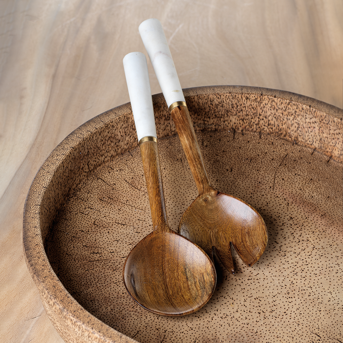 Heritage Mango Wood and Marble Salad Sever Set by Zodax