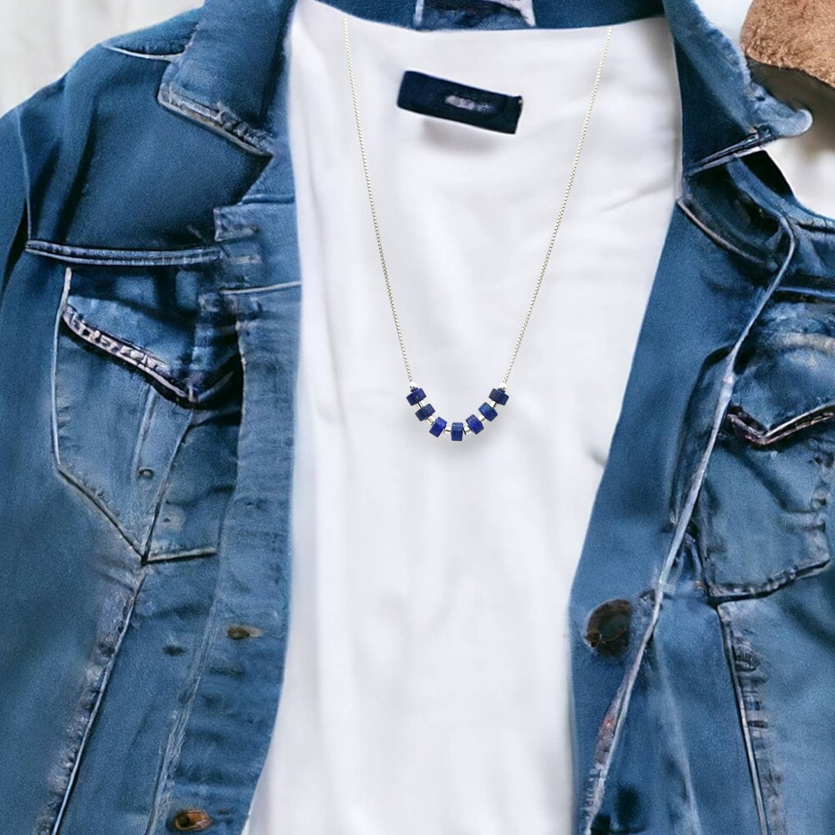 Adjustable Sterling Silver Necklace with Lapis Lazuli