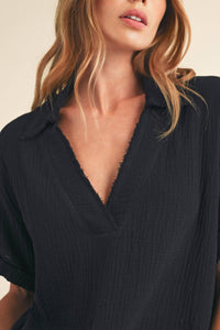 Jamy Collared Gauze Top
