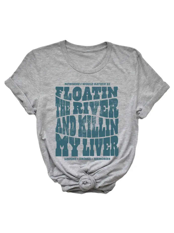 Floatin' the River Graphic Tee, grey, blue, river, drinking, short sleeve, soft, comfy, summer, slim fit 