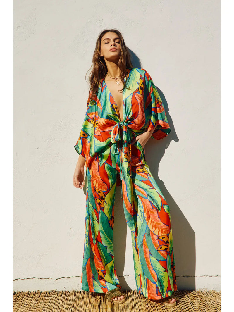 Exotic Escape Wide Leg Pull On Pants, tropical, vibrant, comfy, colorful, no lining, wide leg