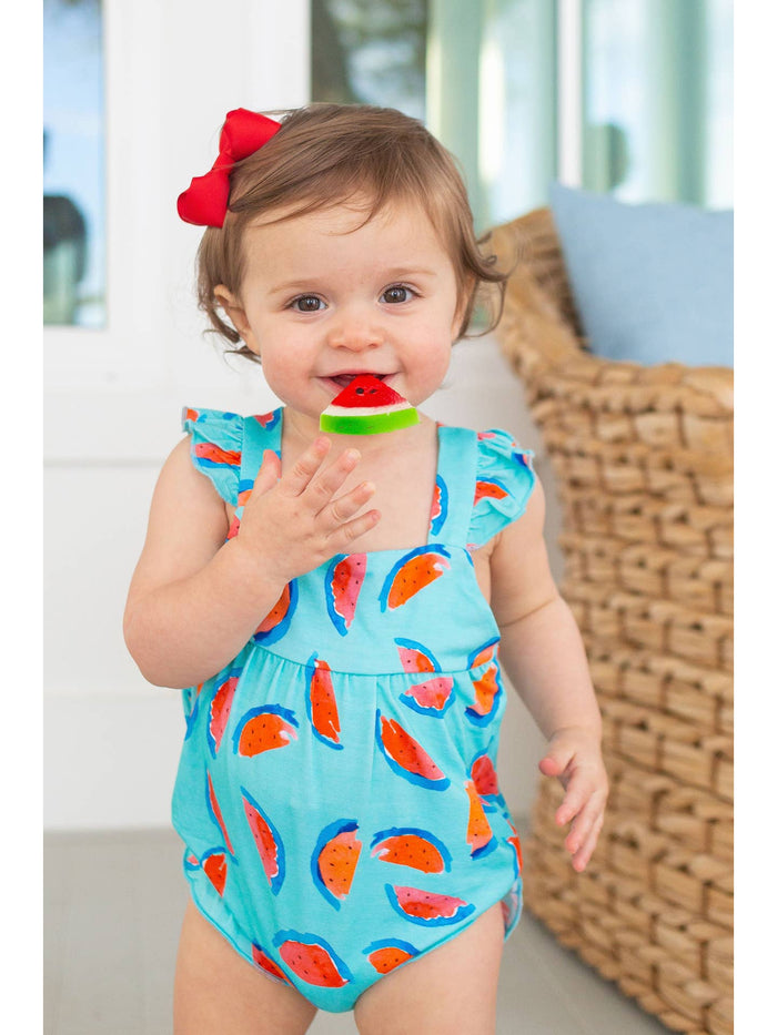 Watermelon Flutter Bubble, toddler, ruffles, sleeveless, onesie 