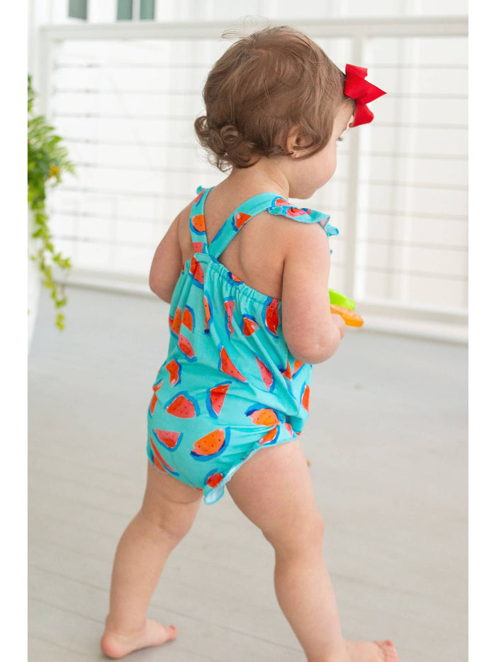 Watermelon Flutter Bubble, toddler, ruffles, sleeveless, onesie