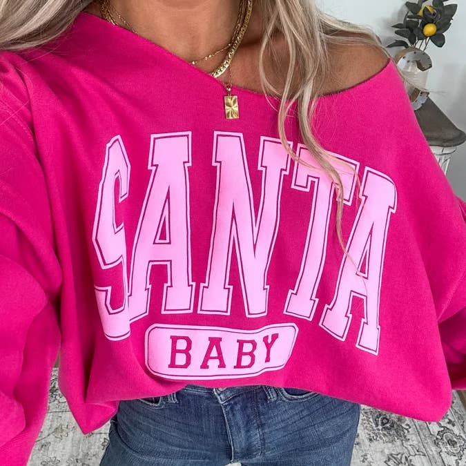 Santa Baby Sangria Off Shoulder Graphic Crewneck