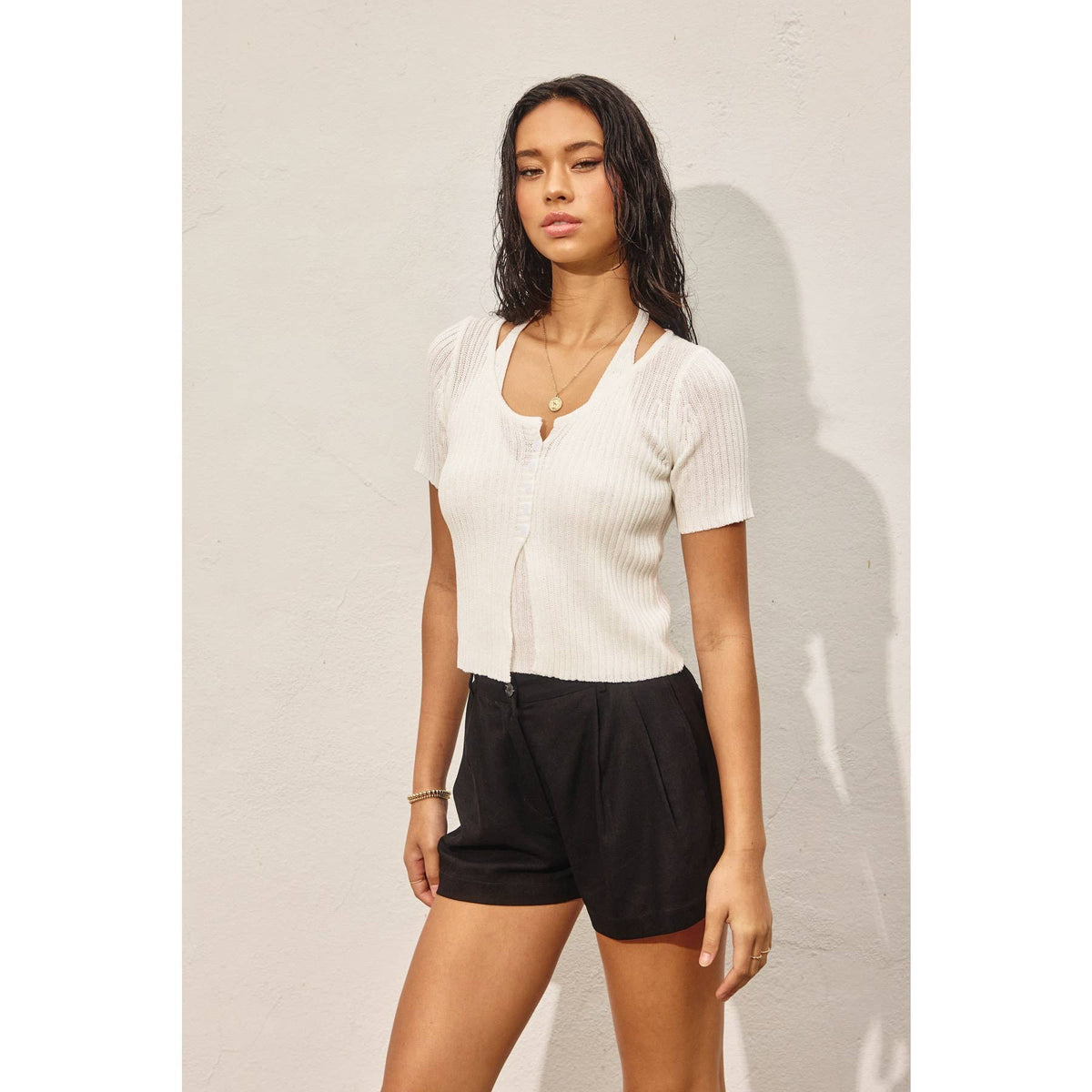 Double Layer Open Knit Top