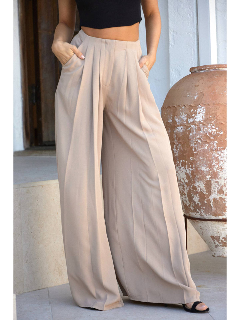 Tina | Toffee Pleated Wide Pants