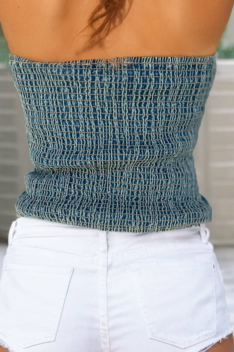 Sweetheart Denim Bow Tube Top
