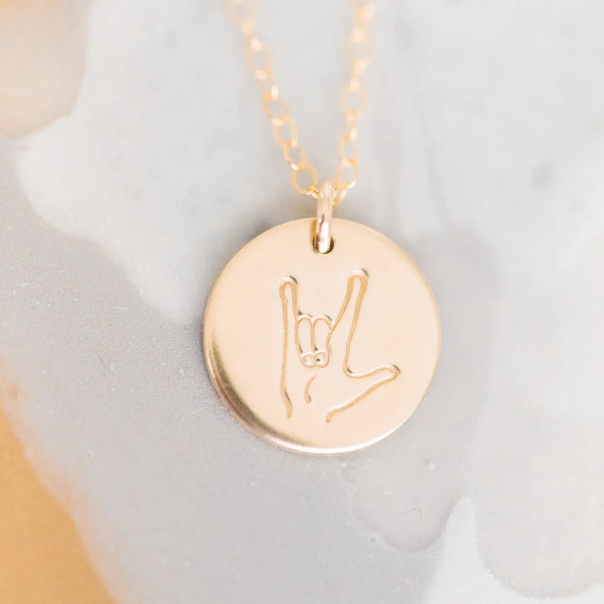 'I Love You' Sign Language Disc Necklace - Hypoallergenic 14k gold filled