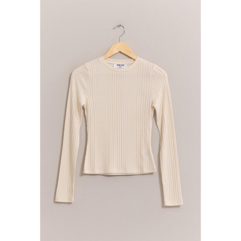 Cream Brushed Ribbed Long Sleeve Top