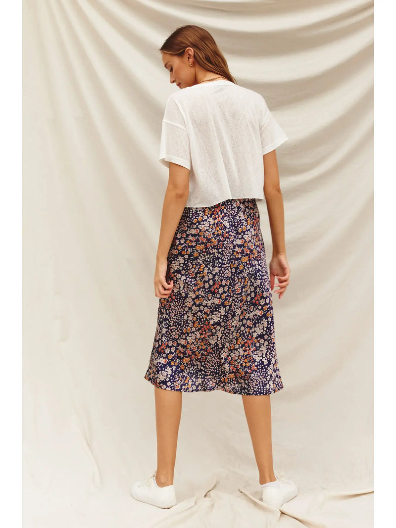 Floral A-Line Midi Skirt, summer, midi skirt, knee length, silky
