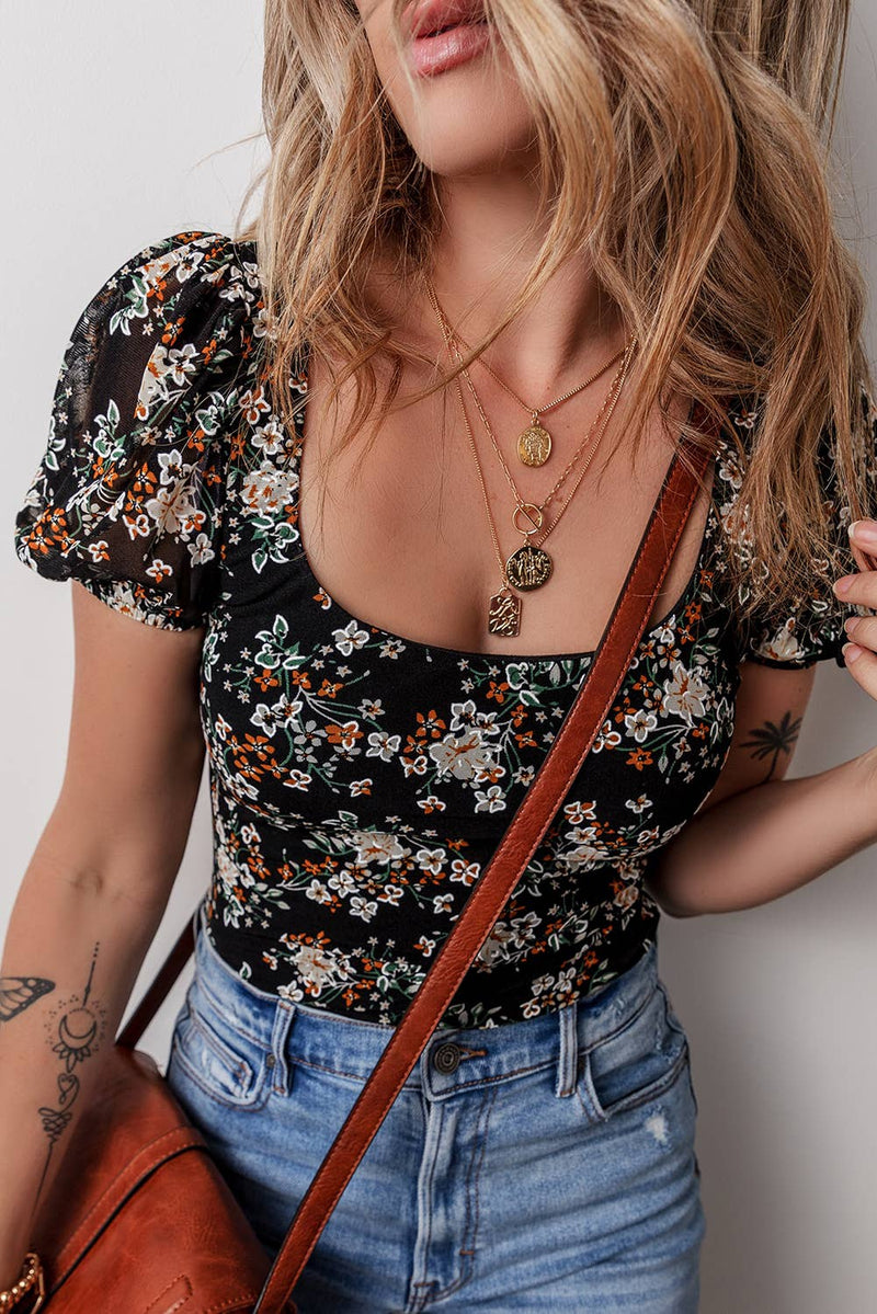 Flirty Flora Puff Sleeve Bodysuit