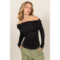 Ruby Off The Shoulder Black Ruched Top