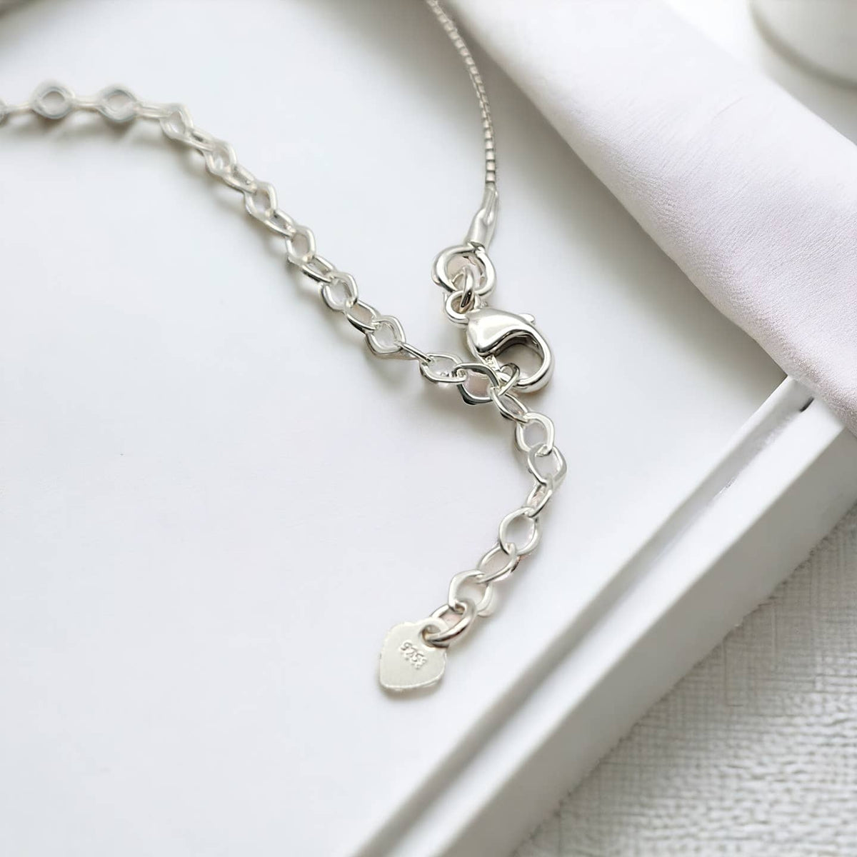 Adjustable Sterling Silver Necklace with Pearl Ribbon Charm