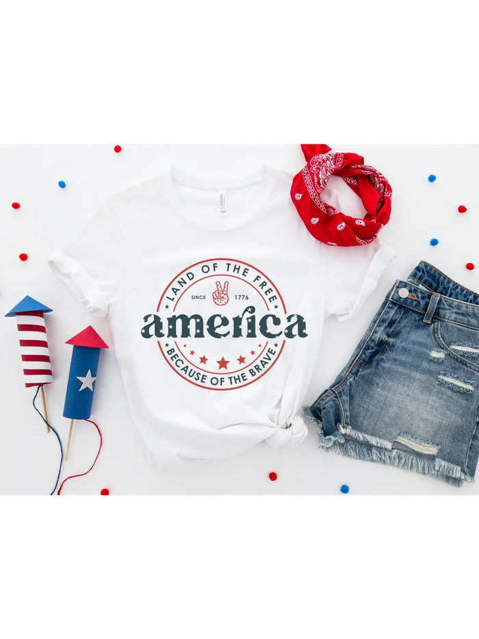 Land of the Free Graphic Tee, red, white, blue, patriotic, soft, comfy, festive