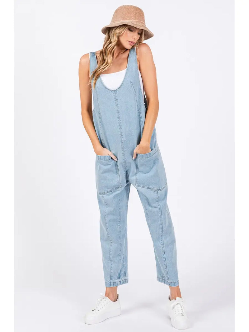 High Rolling Jumpsuit, pockets, comfy, two in one, denim, sleeveless