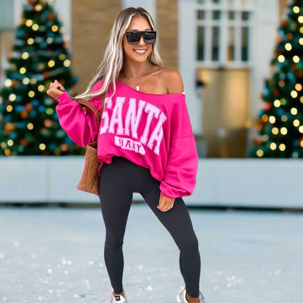 Santa Baby Sangria Off Shoulder Graphic Crewneck