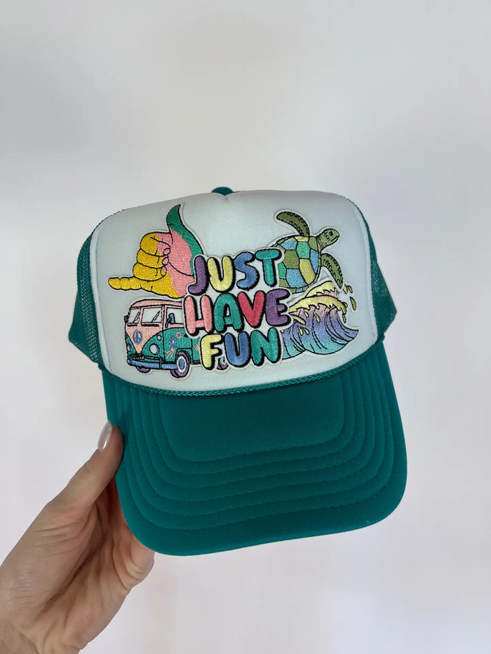 Just Have Fun Custom Patch Trucker Hat Social Statement 