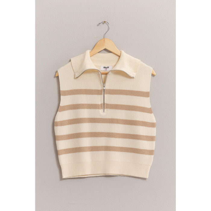 Mandy Half Zip Sleeveless Striped Sweater