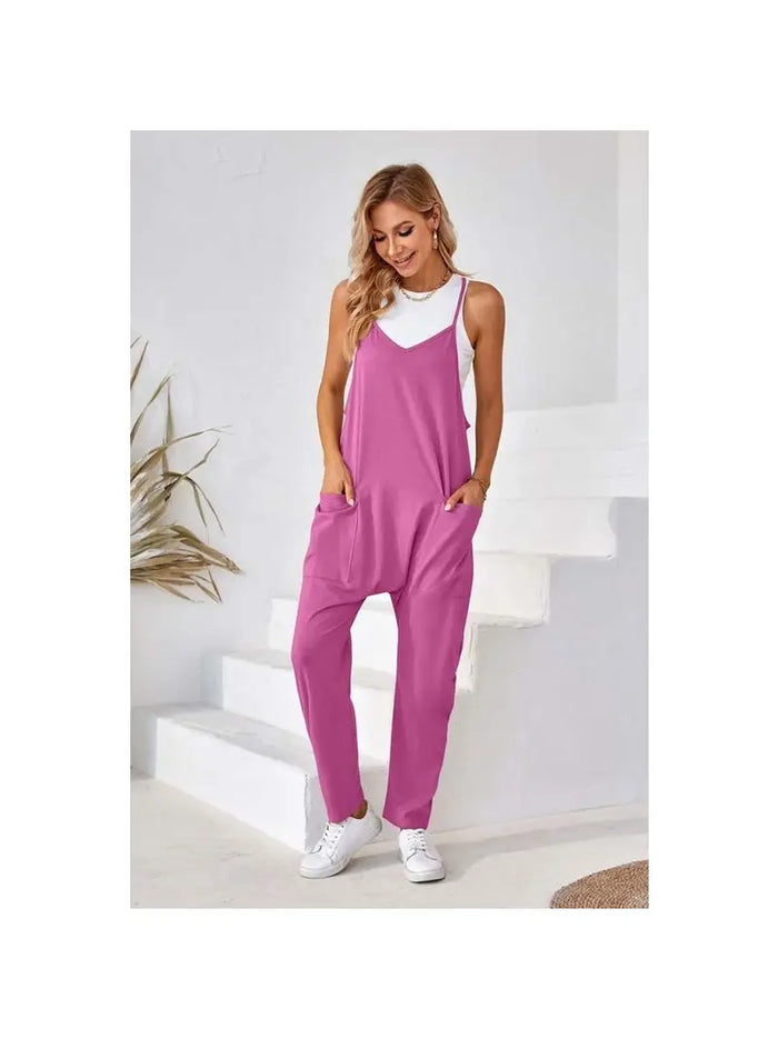 Rory Jumpsuit, loose, comfy, flowy, sleeveless, summer, pink, red, fuchsia, orange red, Long