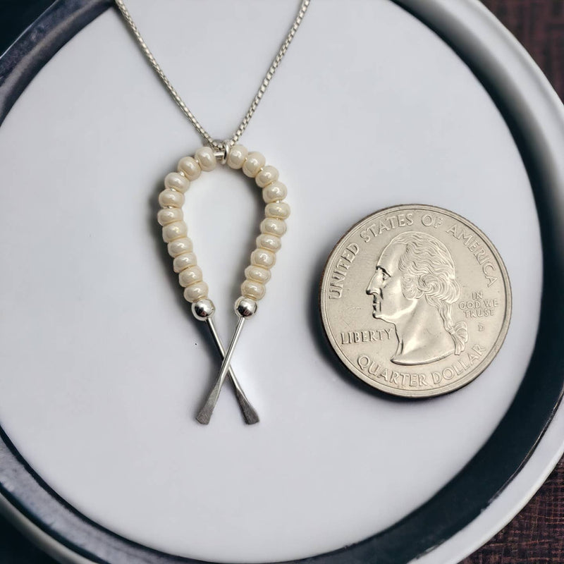 Adjustable Sterling Silver Necklace with Pearl Ribbon Charm