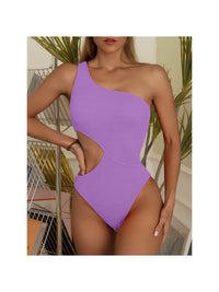 Jayden One Shoulder Waist Cut One Piece Swimwear, purple, sidecut, one shoulder, summer, lavender, pool, swim, beach