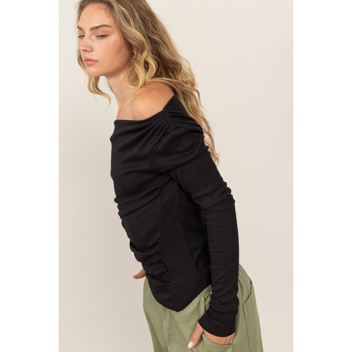 Ruby Off The Shoulder Black Ruched Top