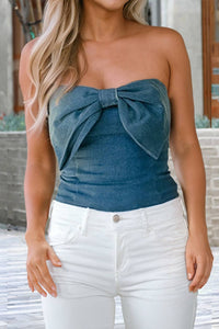 Sweetheart Denim Bow Tube Top