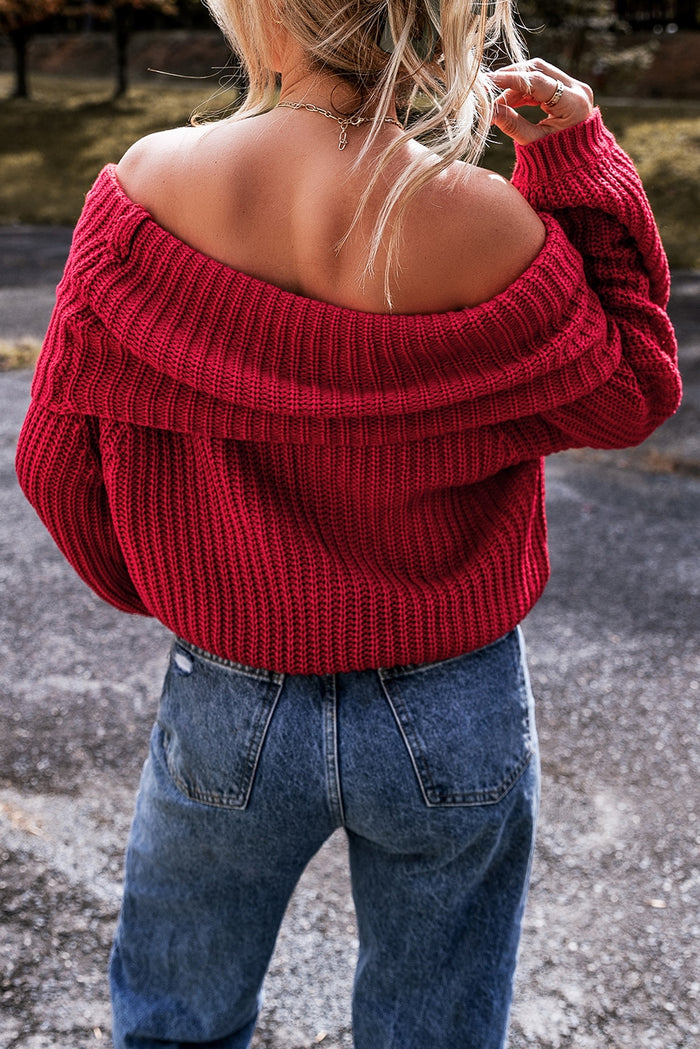 Red Off-The-Shoulder Knit Sweater