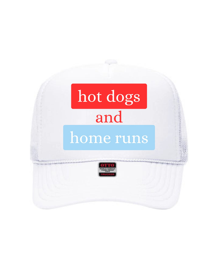Hot Dogs & Home Runs Trucker Hat social statment 