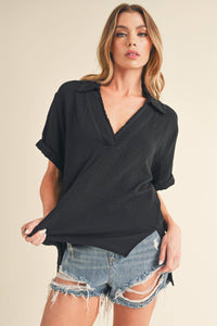 Jamy Collared Gauze Top