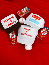 Hot Dogs & Home Runs Trucker Hat social statment 