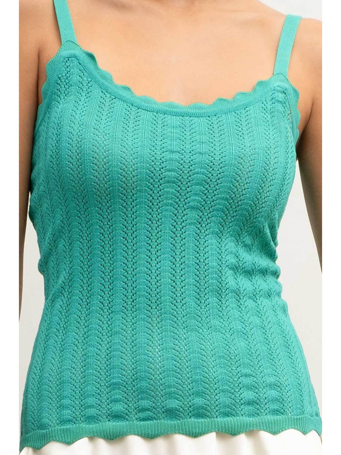 Emerald Edge Pointelle Knit Cami Top