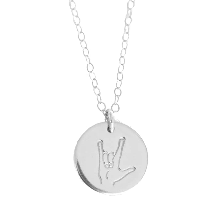 'I Love You' Sign Language Disc Necklace - Hypoallergenic sterling silver