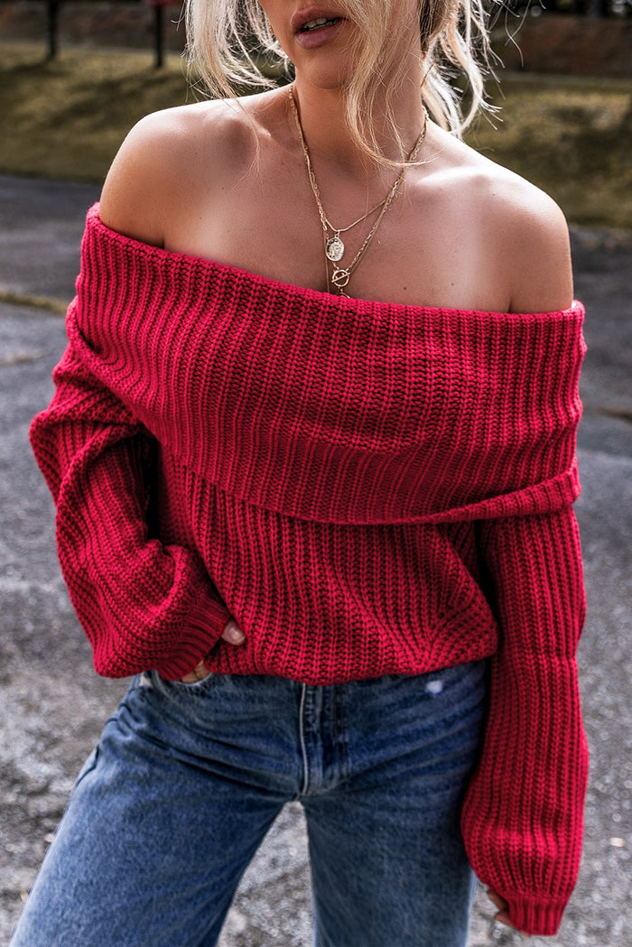 Red Off-The-Shoulder Knit Sweater