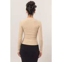 Taupe Brushed Ribbed Long Sleeve Top