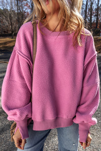 Pink Side Slit Oversized Sherpa Sweatshirt