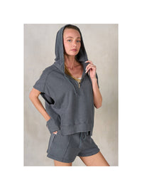 Half Zip-Up Sleeveless Hoodie