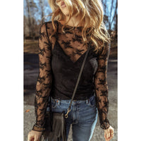 Grace Lace Mesh Crochet Long Sleeve Blouse