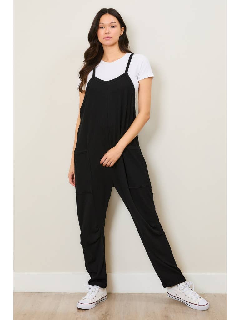 Casual Ribbed Sleeveless Jumpsuit w/Pockets