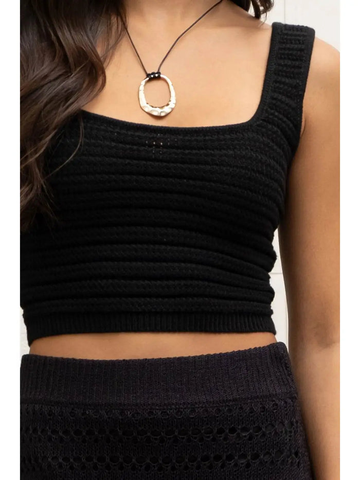 kerrie Crochet Knit Crop Tank Top, black, comfortable, light white, sleeveless