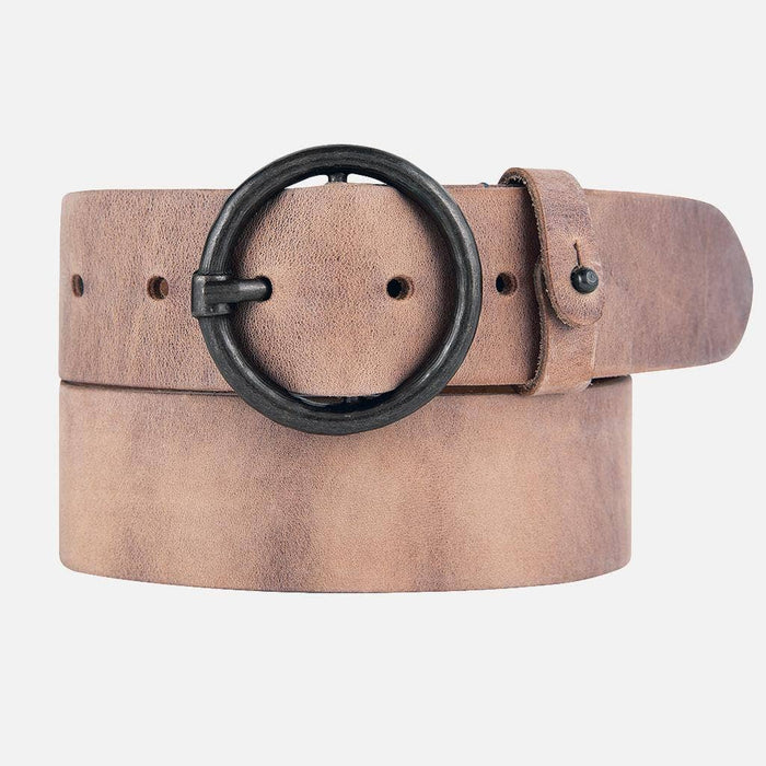 Pip | Taupe Vintage Round Buckle Leather Belt