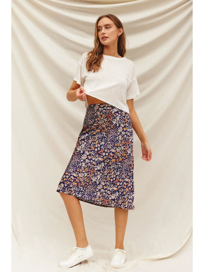 Floral A-Line Midi Skirt, summer, midi skirt, knee length, silky