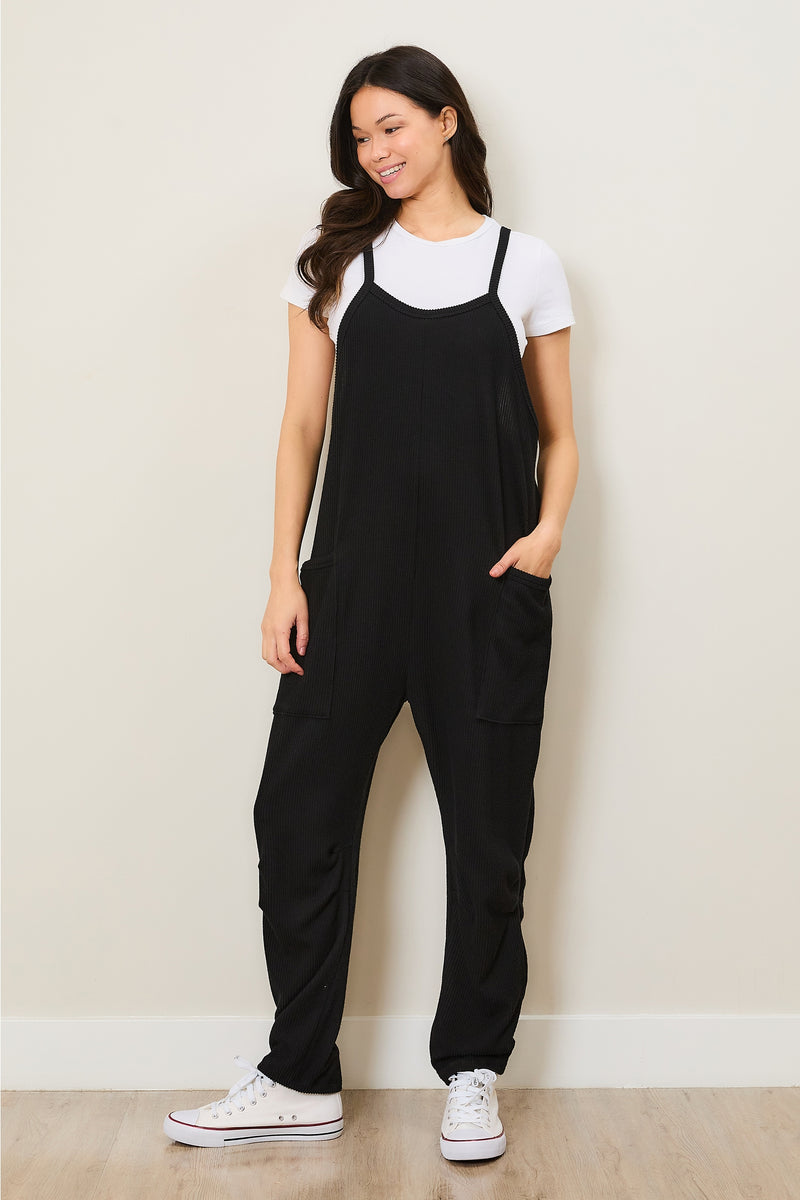 Casual Ribbed Sleeveless Jumpsuit w/Pockets