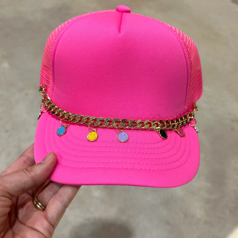 Keep Smiling Smiley Trucker Hat Chain