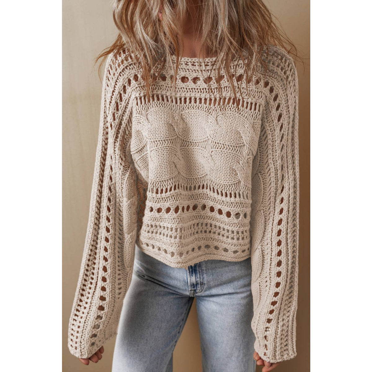 Cable Knit Cropped Hollowed Sweater