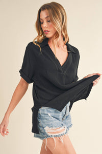 Jamy Collared Gauze Top