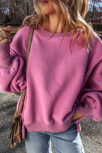 Pink Side Slit Oversized Sherpa Sweatshirt