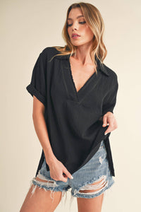 Jamy Collared Gauze Top
