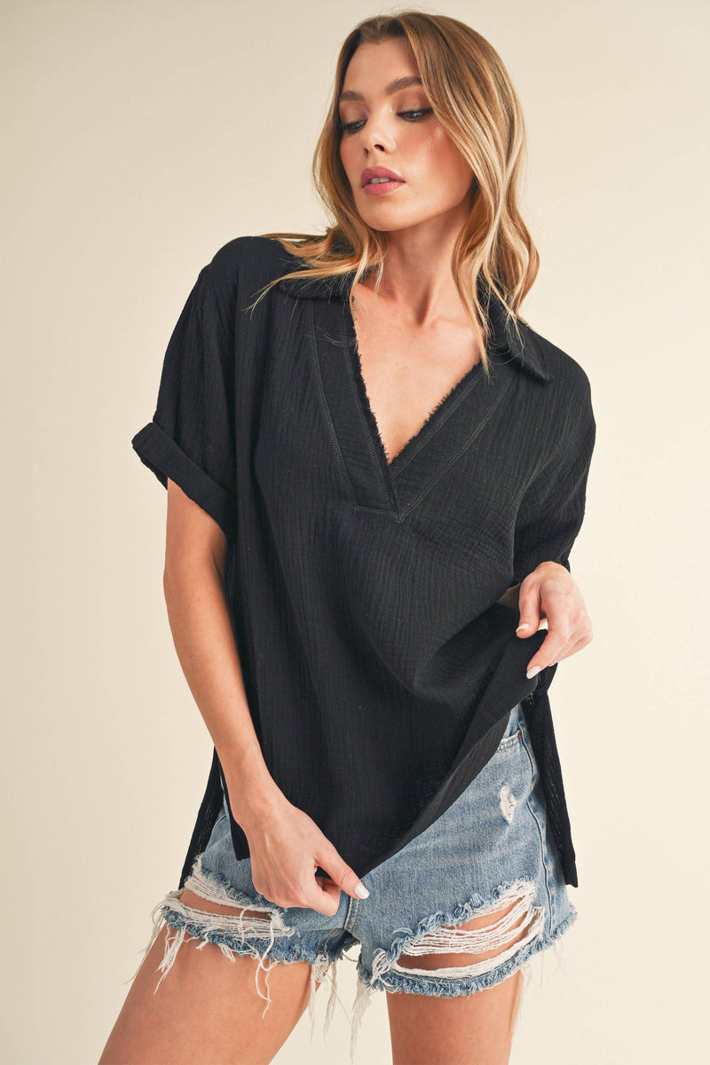 Jamy Collared Gauze Top